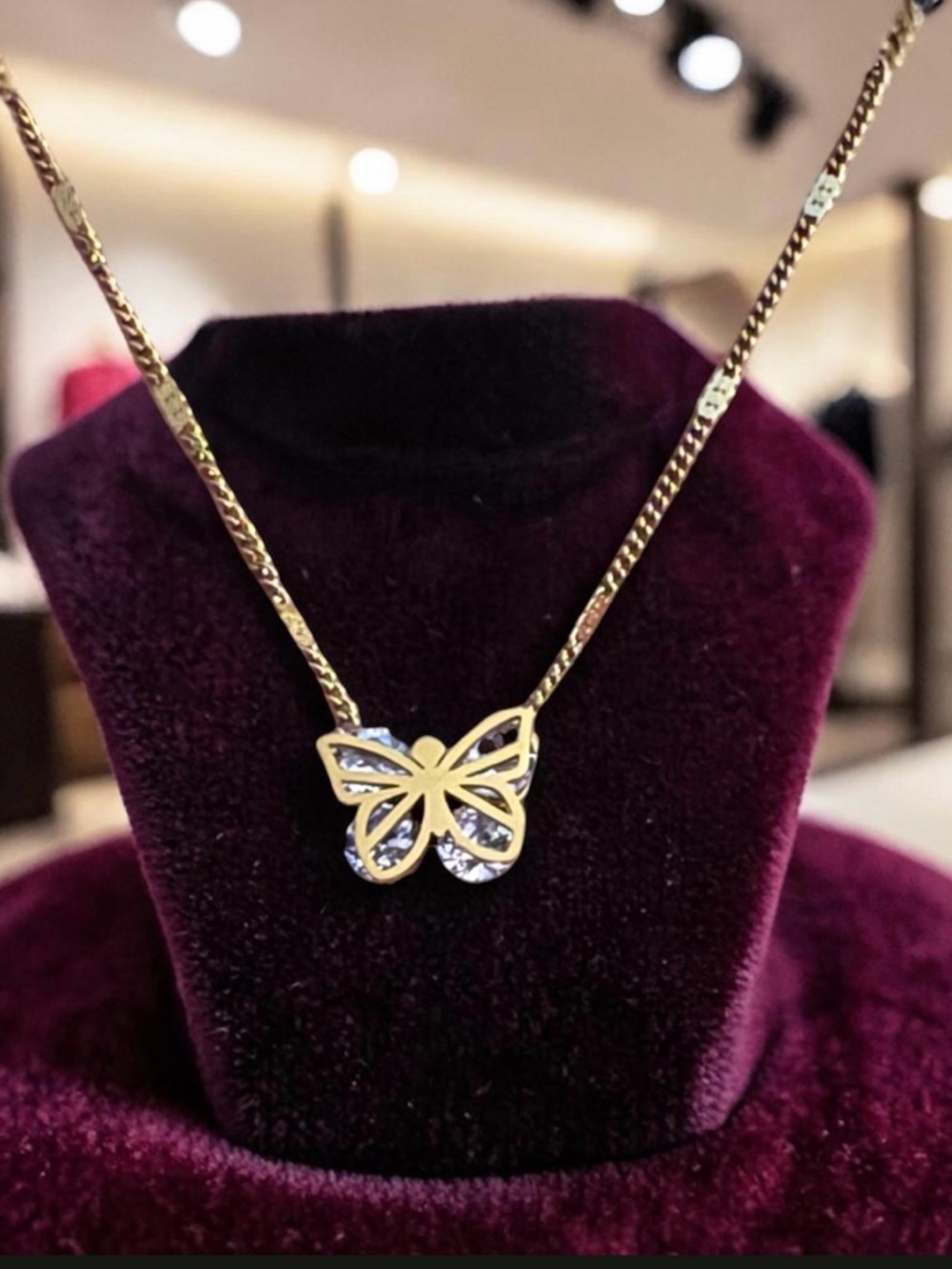 18k Gold Butterfly over Stainless steel Pendant Necklace accent littleCrystal’s